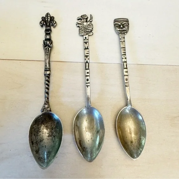 Two Vintage/Antique Sterling Silver Mexico Figural & One Unmarked Mini Spoons